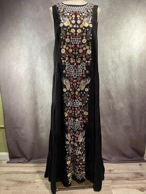 Samant Chauhan Sleeveless Tiered Maxi Dress Floral Embroidery size 12
